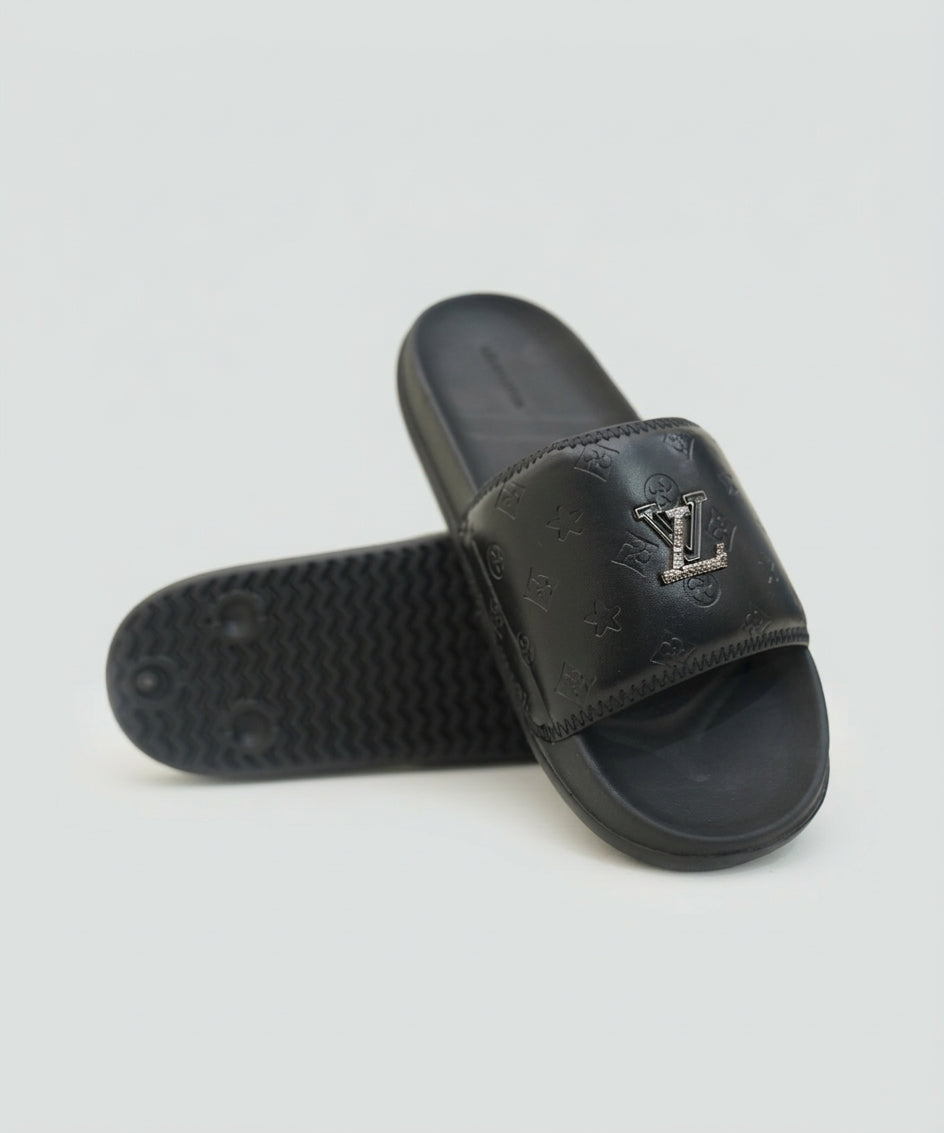 Premium Leather Slides Black